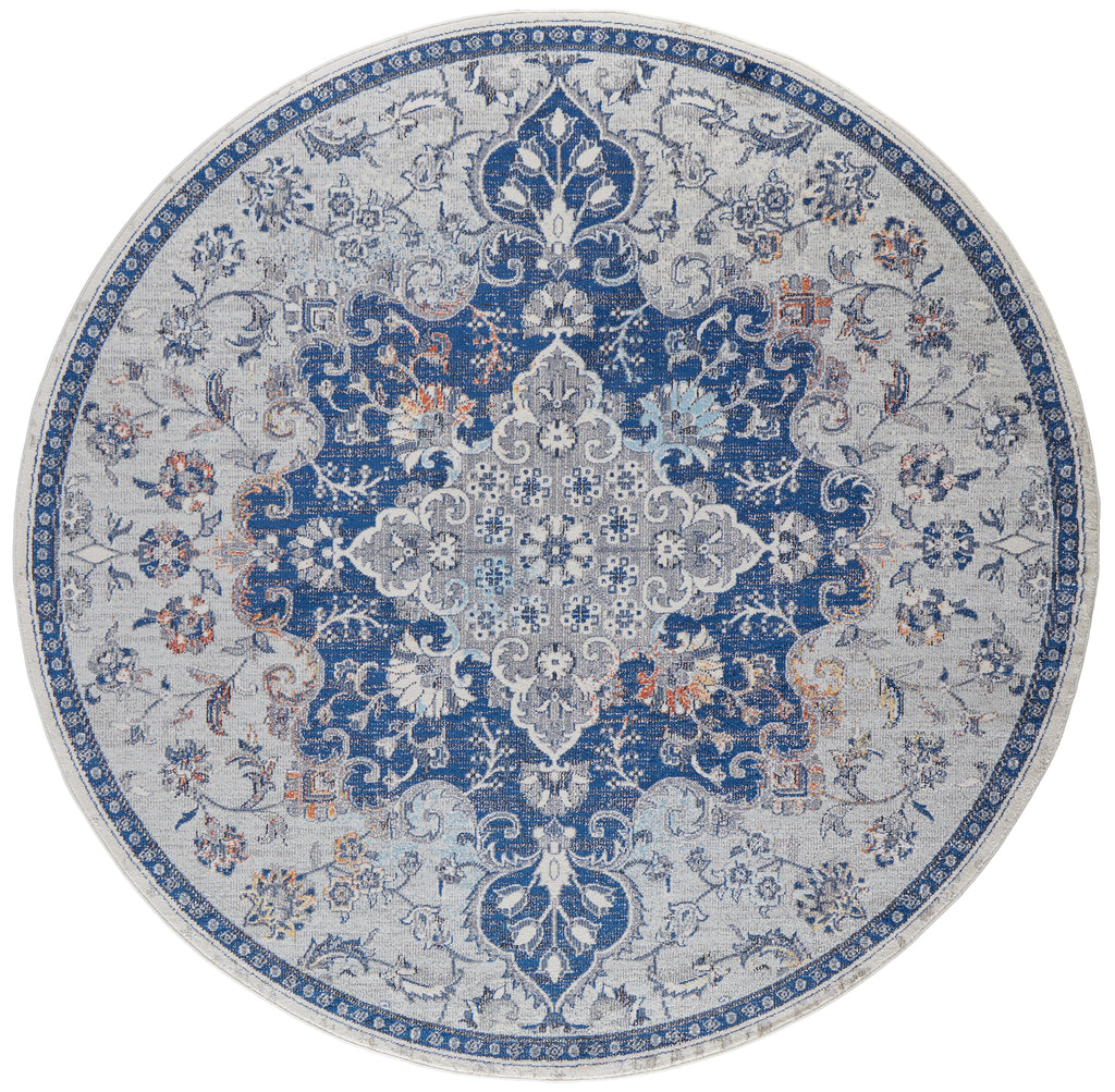 Bellini Transitional Medallion Gray Ivory Blue Area Rug (7'10" x 7'10")