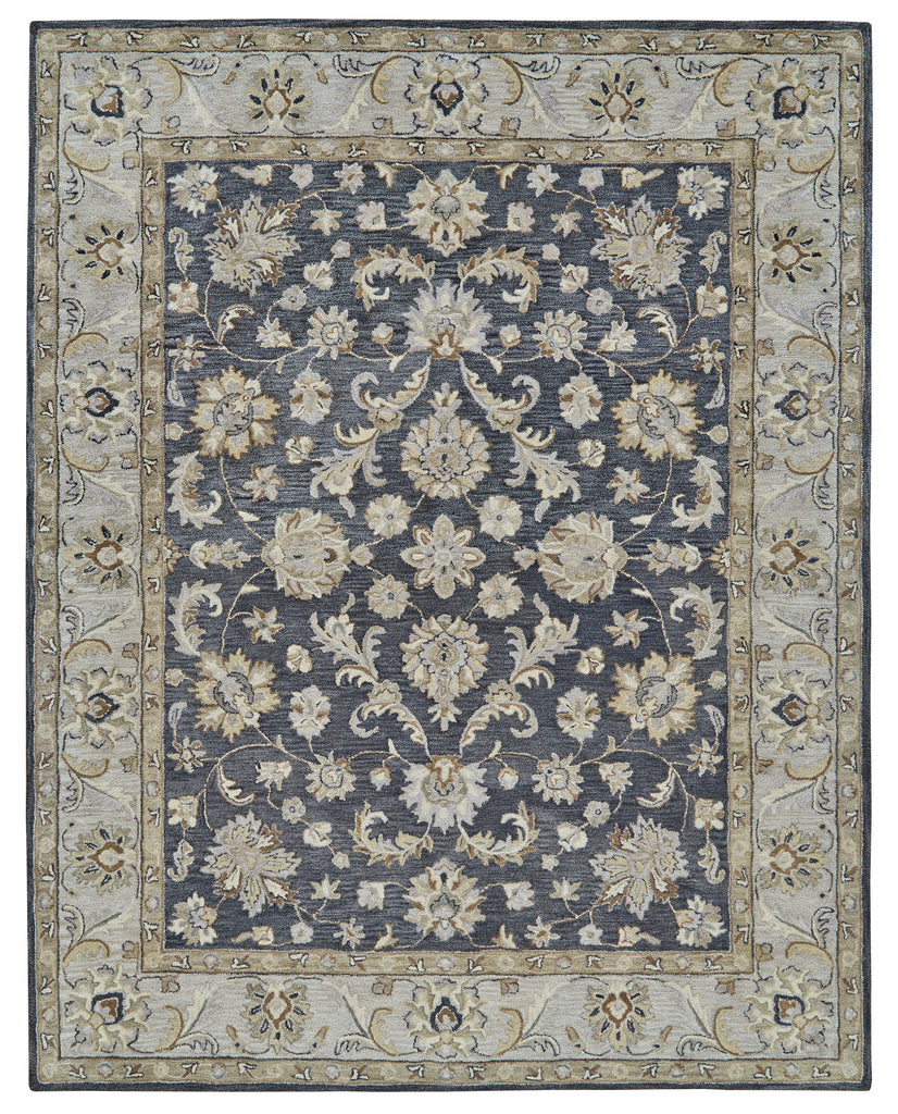 Eaton Traditional Oriental Blue Gray Taupe Area Rug (9'6" x 13'6")