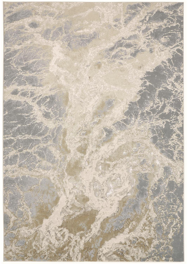 Aura Modern Abstract Ivory Silver Gold Area Rug (12' x 15')