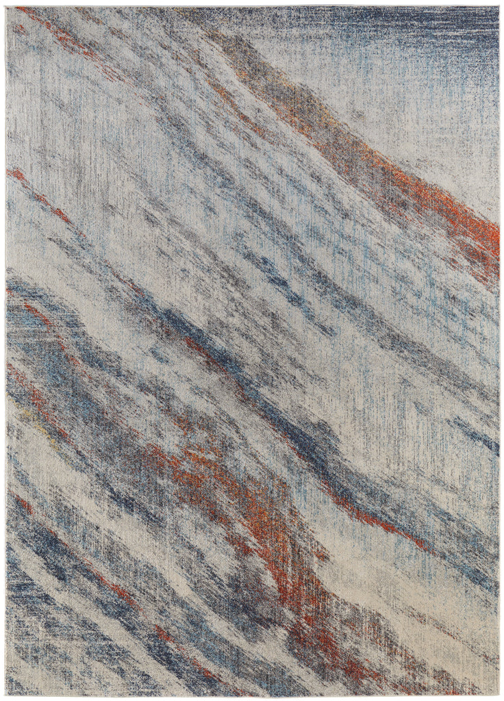 Edgemont Modern Abstract Ivory Orange Blue Area Rug (6'7" x 9'6")