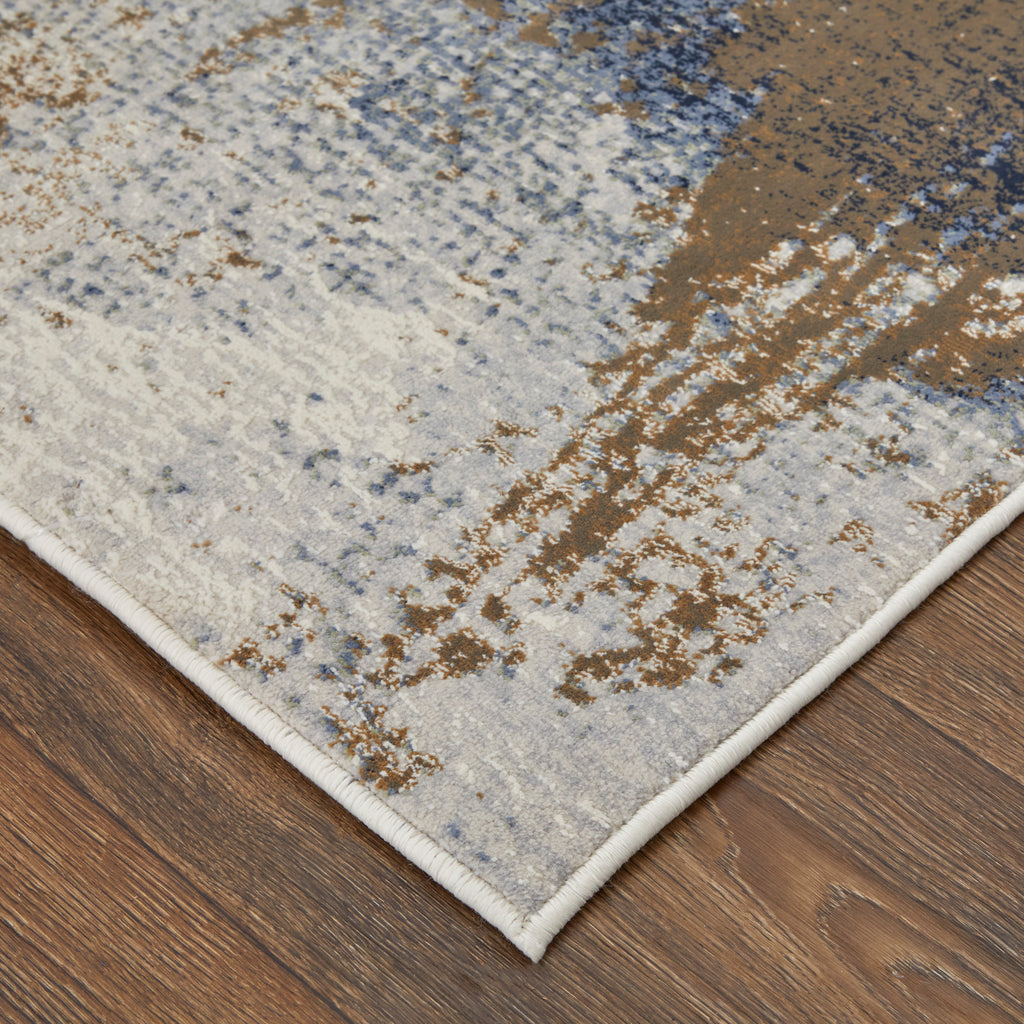 Clio Modern Abstract Ivory Blue Brown Area Rug (2' x 3')