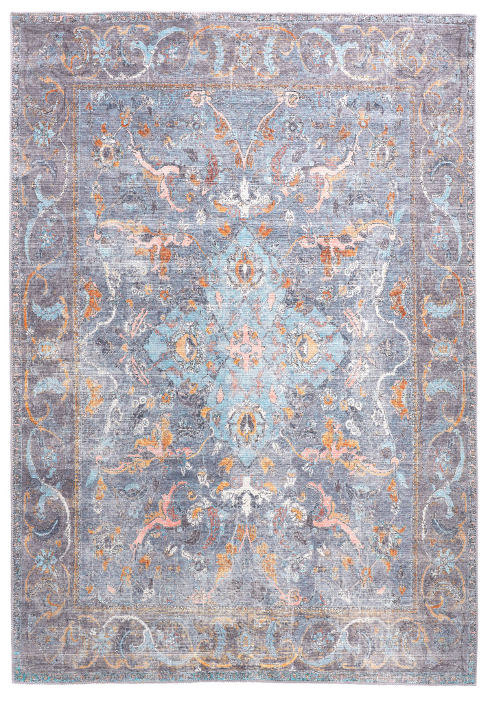 Percy Transitional Medallion Blue Gray Orange Area Rug (7'10" x 9'10")