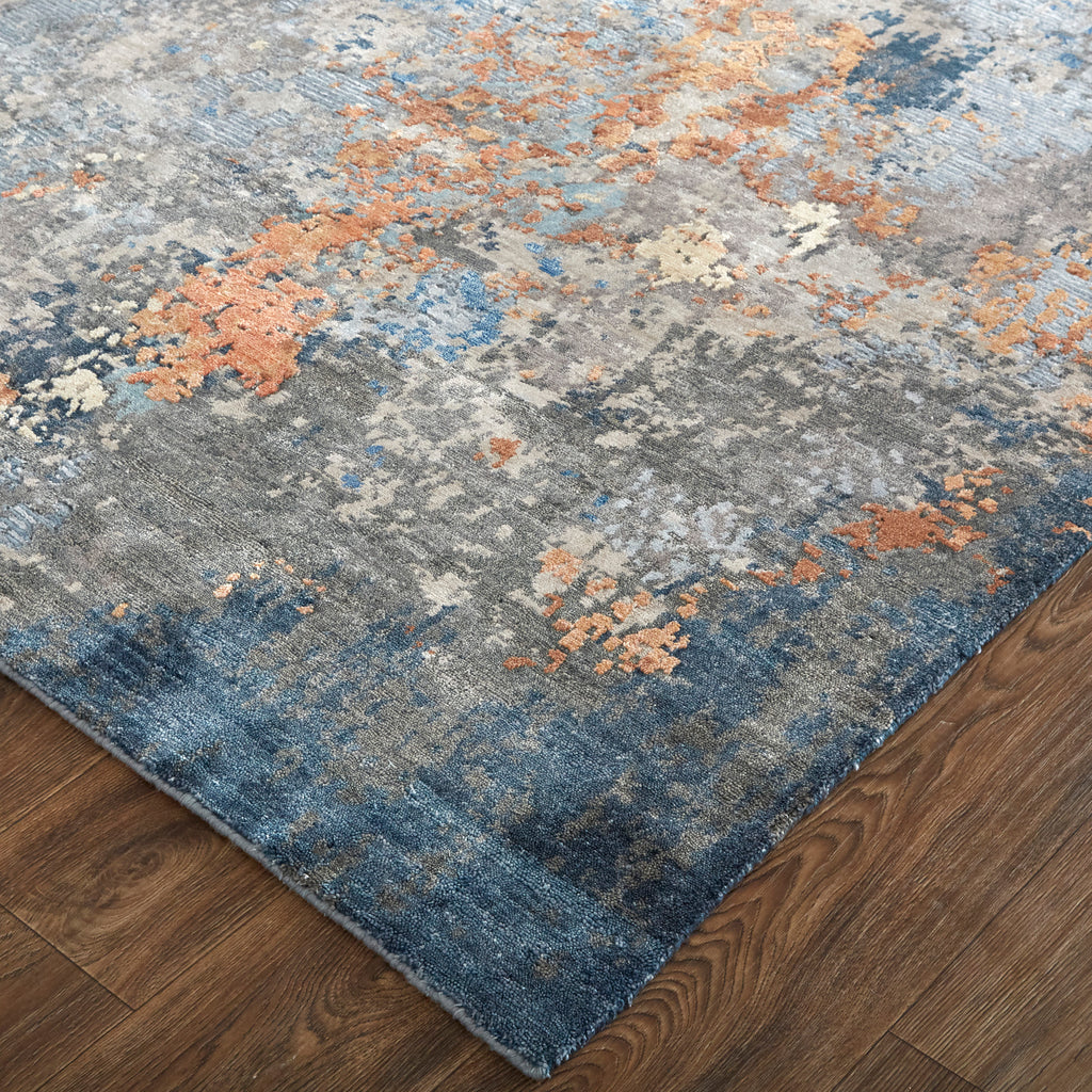 Gia Modern Abstract Blue Taupe Orange Area Rug (11'6" x 15')