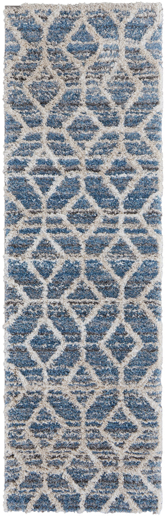 Mynka Transitional Diamond Blue Ivory Area Rug (2'6" x 8')