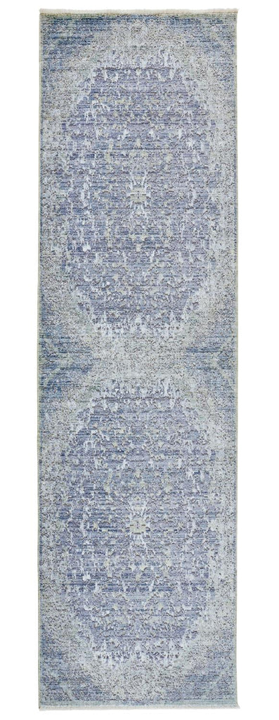 Cecily Transitional Distressed Blue Gray Silver Area Rug (2'3" x 8' / Pattern 1)