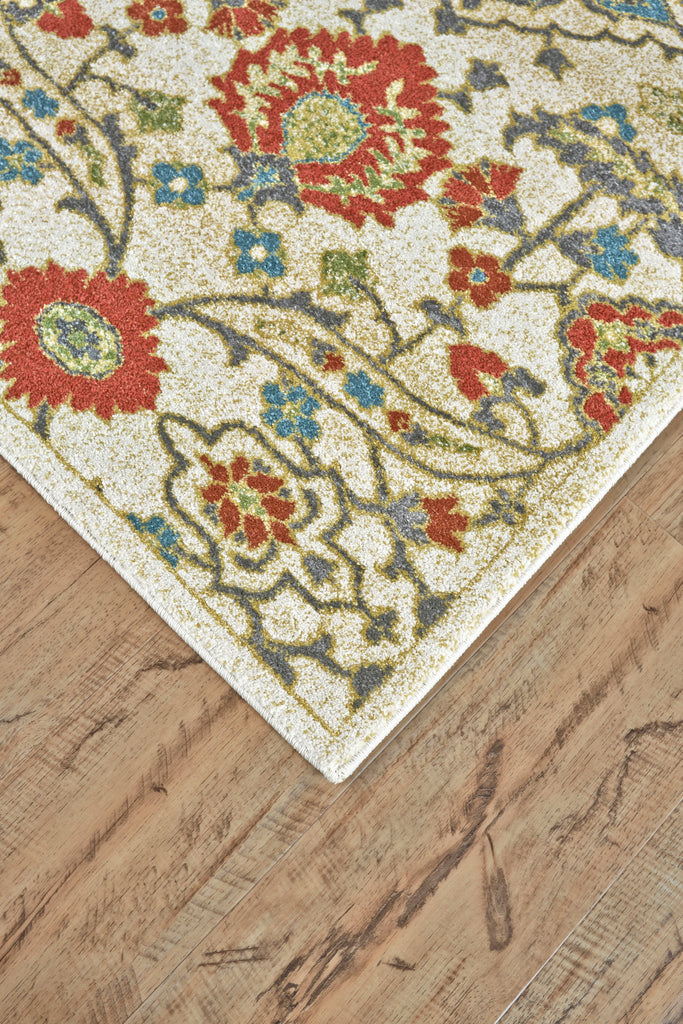 Gustavia Modern Floral Botanical Ivory Red Blue Area Rug (5' x 8')