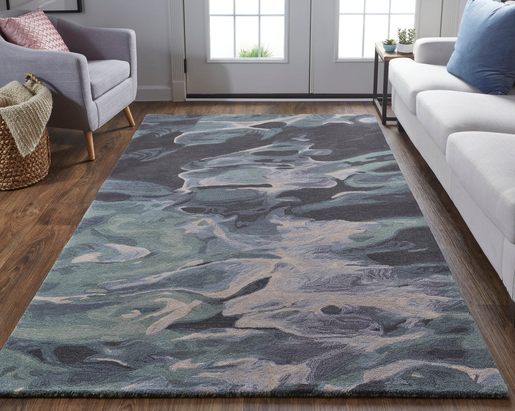 Amira Transitional Abstract Green Blue Black Area Rug (8' x 10')