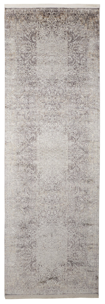 Sarrant Transitional Medallion Gray Ivory Tan Area Rug (2'8" x 12')