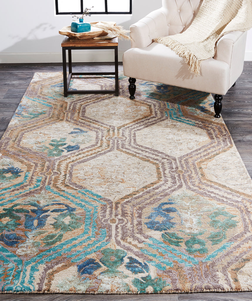 Tivoli Transitional Ikat Tan Blue Green Area Rug (7'9" x 9'9")