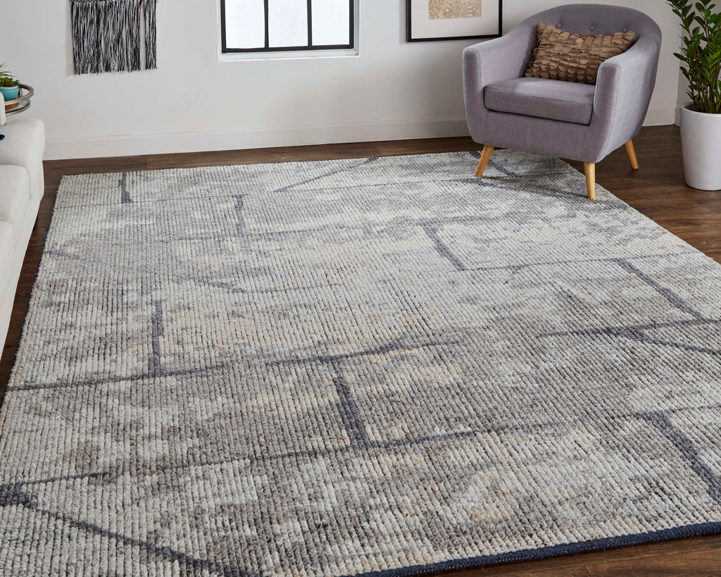 Alford Modern Abstract Gray Silver Area Rug (11'6" x 15')