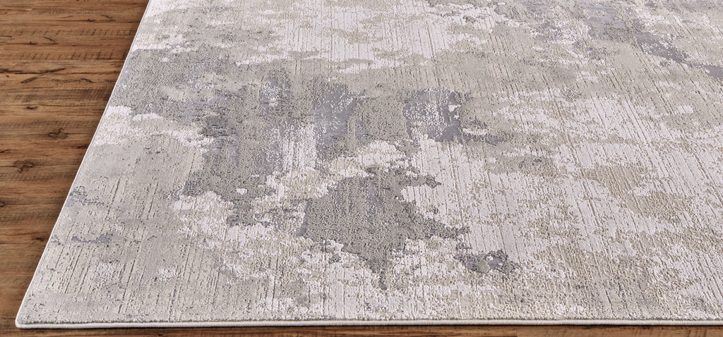 Prasad Modern Watercolor Ivory Gray Area Rug (2'10" x 7'10")