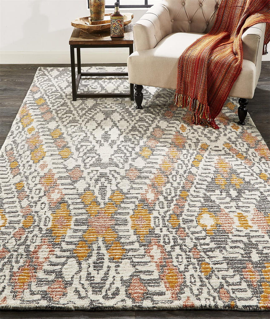 Arazad Transitional Geometric Gray Ivory Orange Area Rug (3'6" x 5'6")