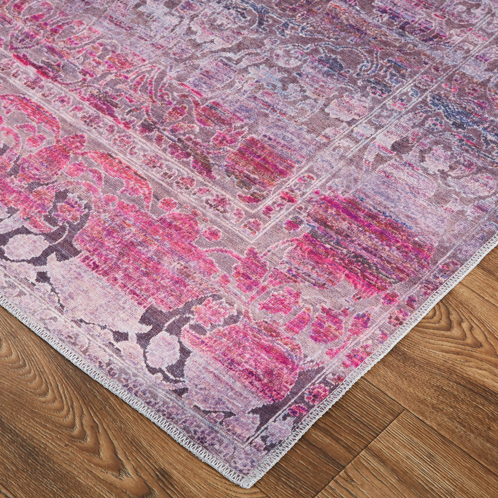 Voss Transitional Distressed Pink Purple Area Rug (2' x 3')