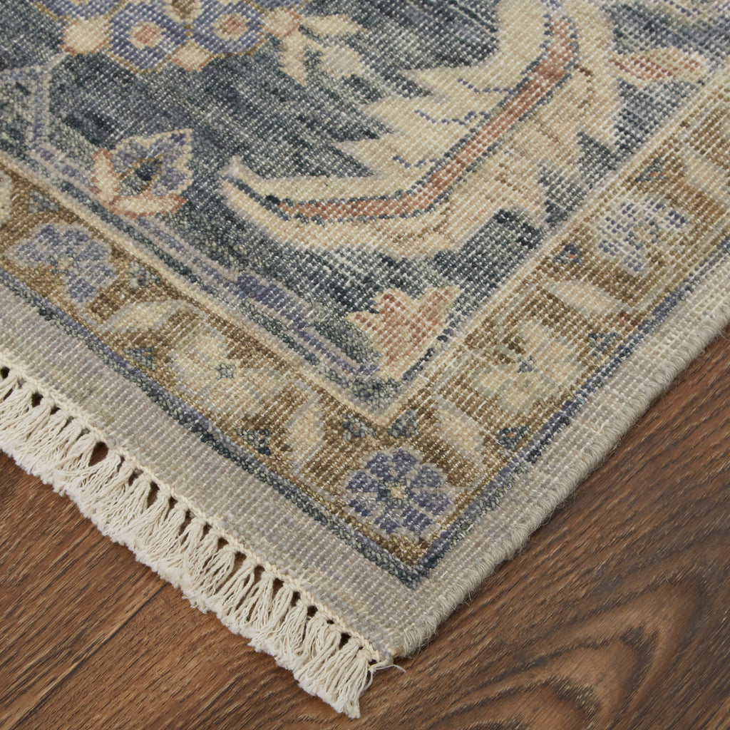 Marabel Traditional Damask Tan Blue Gray Area Rug (7'9" x 9'9")