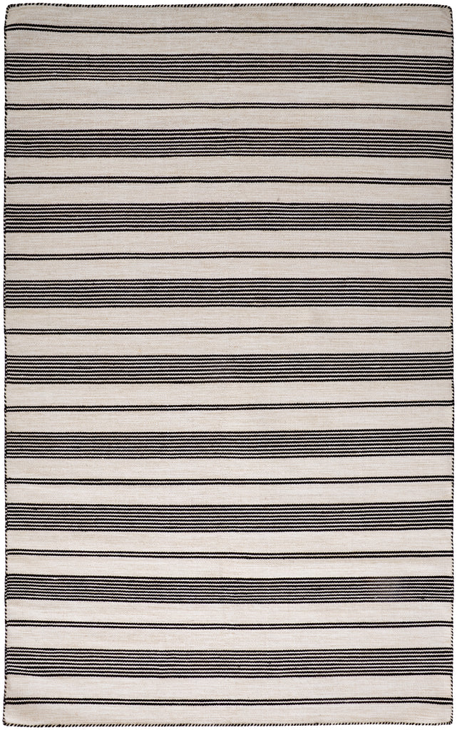 Duprine Transitional Stripes Black White Ivory Area Rug (10' x 14')