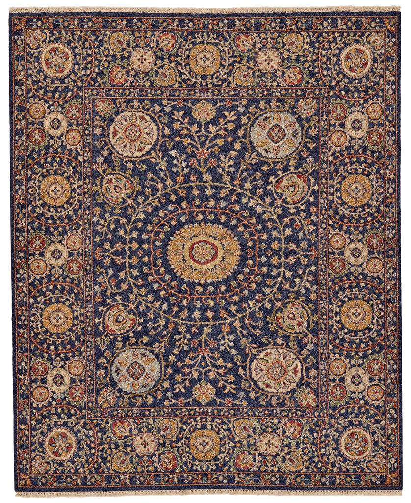 Amherst Traditional Geometric Blue Gold Red Area Rug (2' x 3')