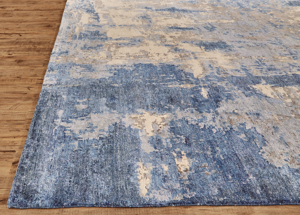 Dyer Modern Abstract Blue Ivory Gray Area Rug (5'6" x 8'6")