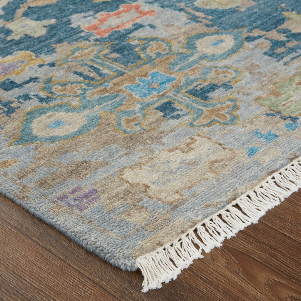 Noris Transitional Floral Botanical Blue Tan Orange Area Rug (2' x 3')