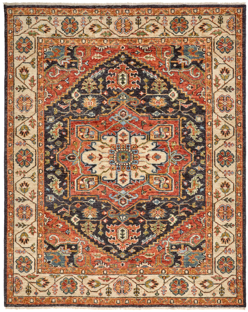 Carrington Traditional Medallion Red Black Ivory Area Rug (5'6" x 8'6")