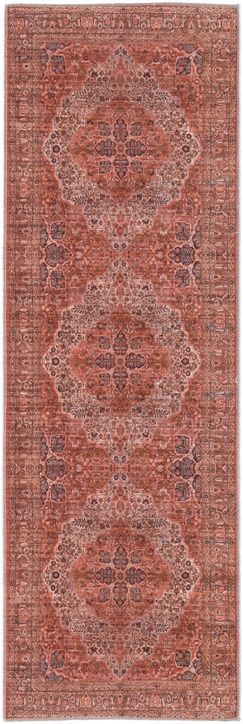 Rawlins Transitional Medallion Red Tan Pink Area Rug (2'7" x 8')