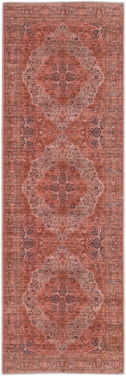 Rawlins Transitional Medallion Red Tan Pink Area Rug (5'3" x 7'6")