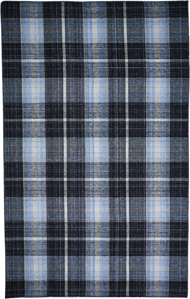 Crosby Transitional Plaid Black Blue White Area Rug (5' x 8')