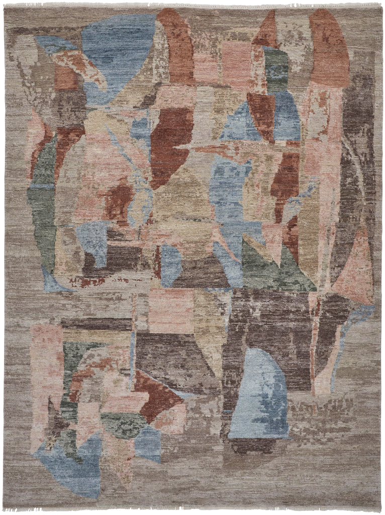 Salina Transitional Abstract Gray Pink Blue Area Rug (11'6" x 15')