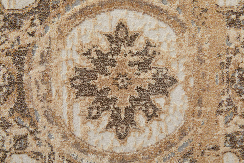 Celene Traditional Bordered Tan Brown Gray Area Rug (9' x 12')