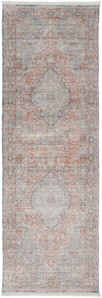 Marquette Transitional Medallion Gray Ivory Orange Area Rug (2'8" x 10')