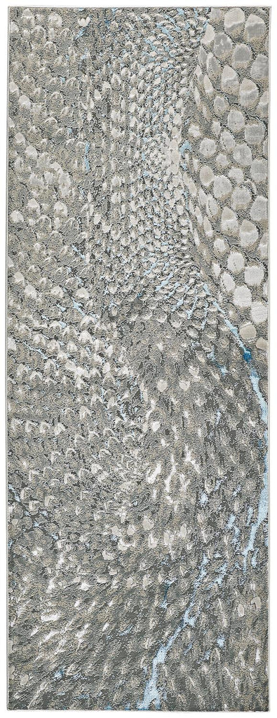 Azure Modern Abstract Blue Silver Gray Area Rug (2'10" x 7'10")