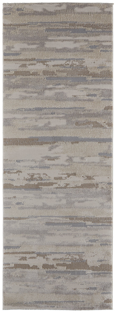 Vancouver Modern Abstract Ivory Tan Brown Area Rug (2'10" x 7'10")