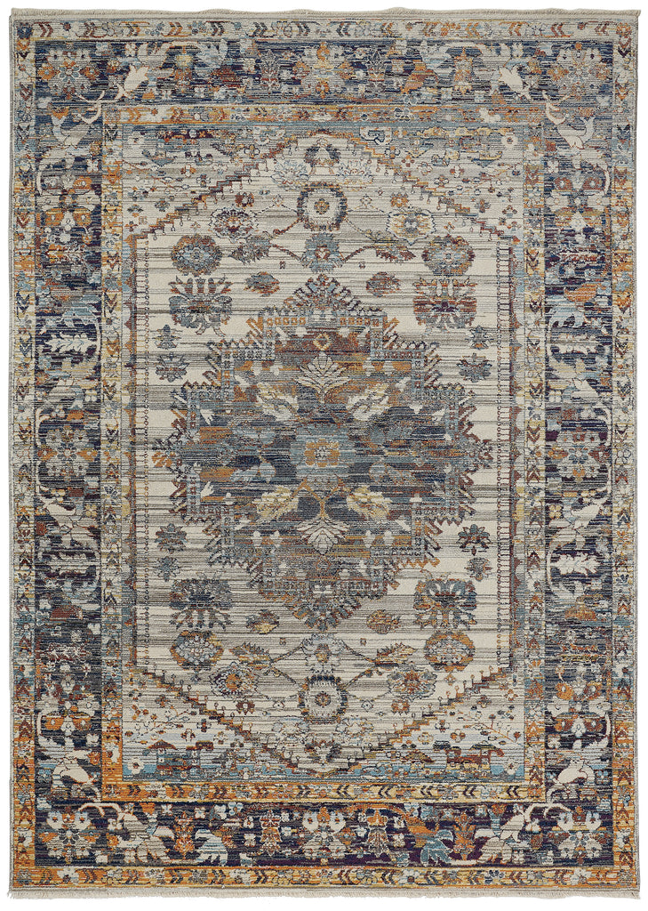 Wesley Transitional Medallion Blue Ivory Gold Area Rug (3' x 5')