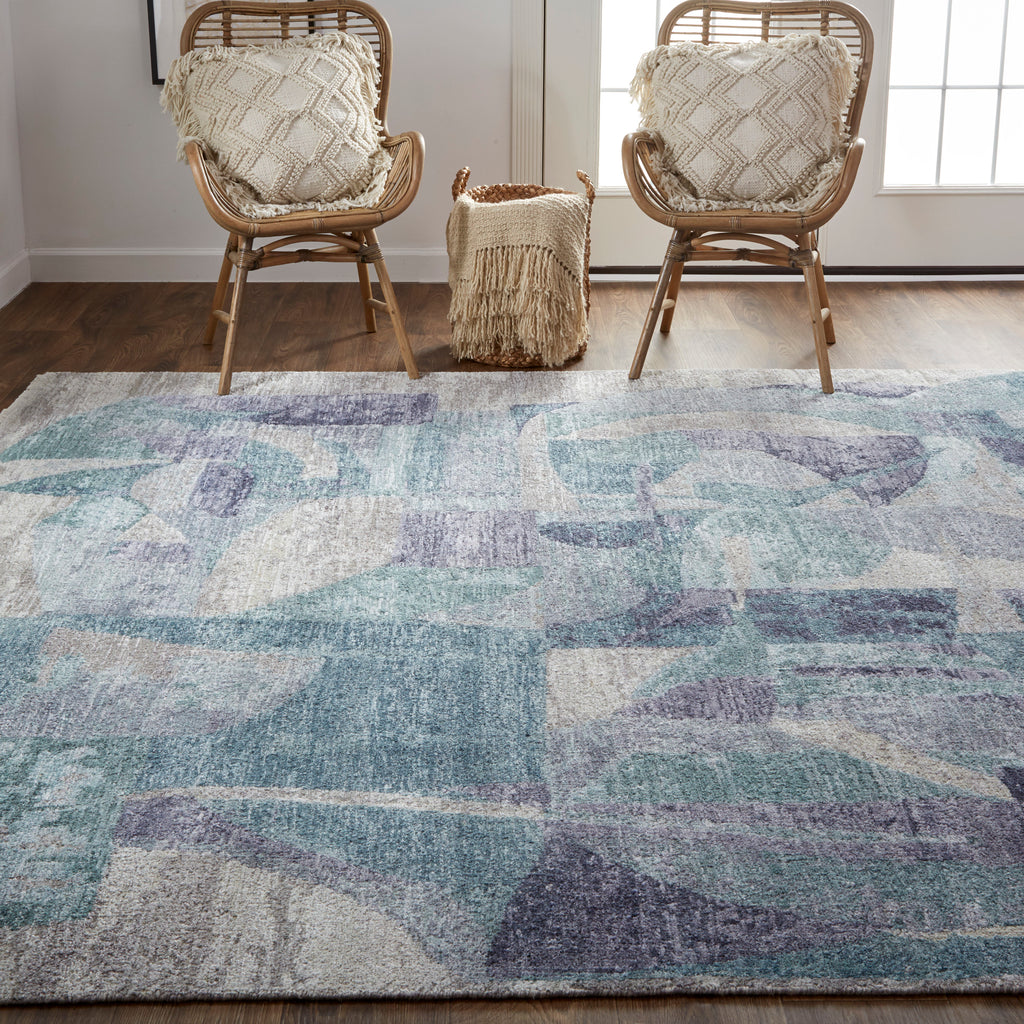 Salina Transitional Abstract Blue Gray Ivory Area Rug (9'6" x 13'6")