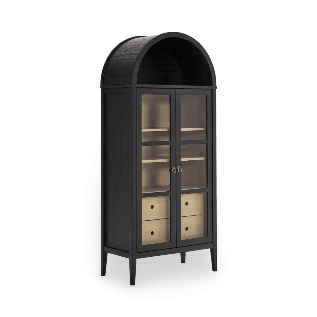 Nolan Tall Arched Storage Display Cabinet, Black Oak