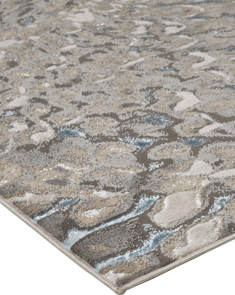 Azure Modern Abstract Blue Silver Gray Area Rug (6'7" x 9'6")