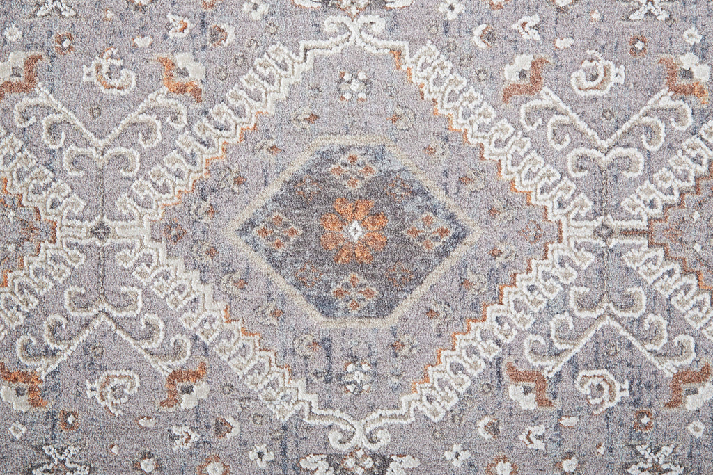 Francisco Transitional Medallion Gray Orange Ivory Area Rug (6'7" x 9'4")