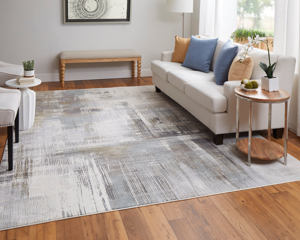 Clio Modern Abstract Ivory Gray Brown Area Rug (5' x 7'6")