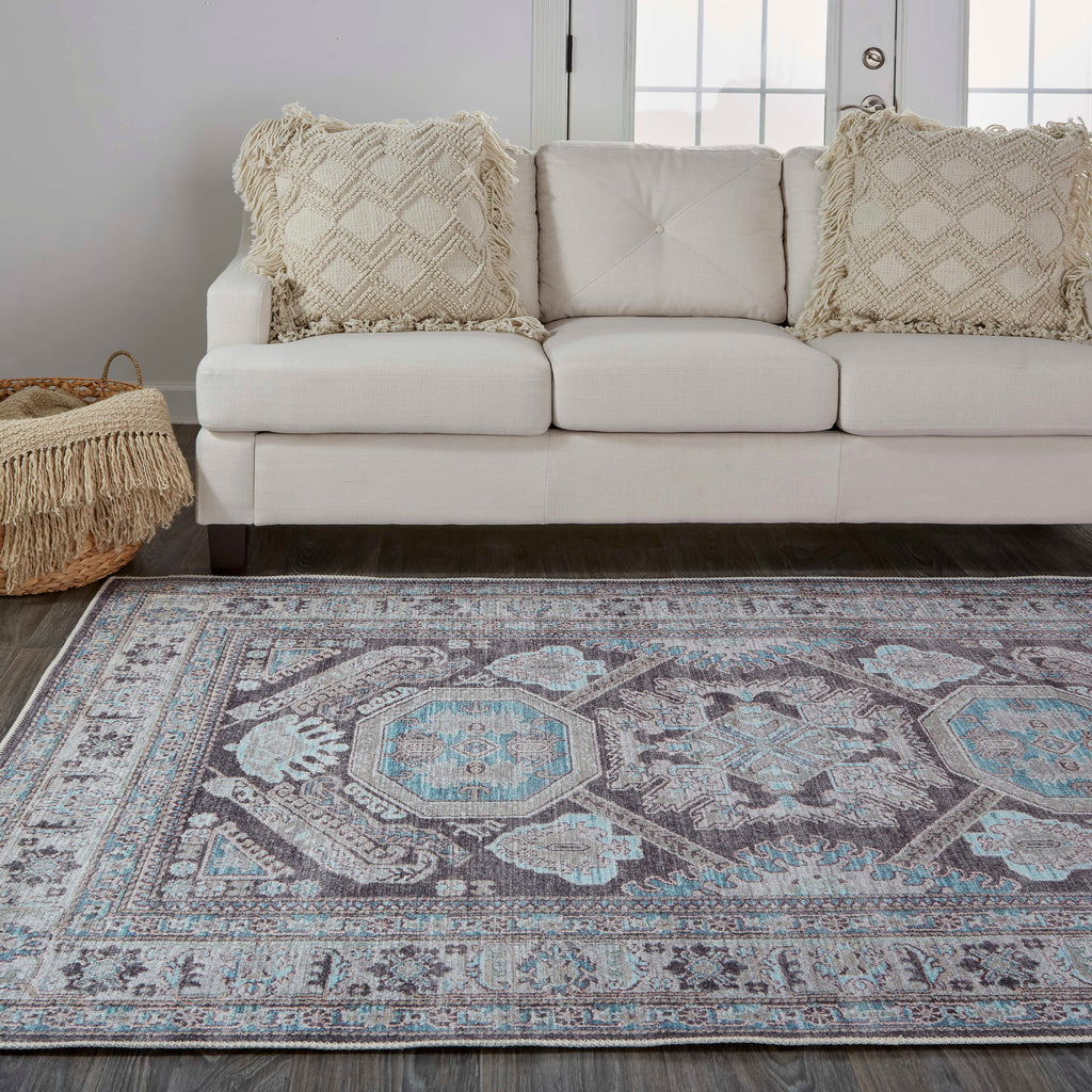 Percy Transitional Medallion Gray Taupe Blue Area Rug (7'10" x 9'10")