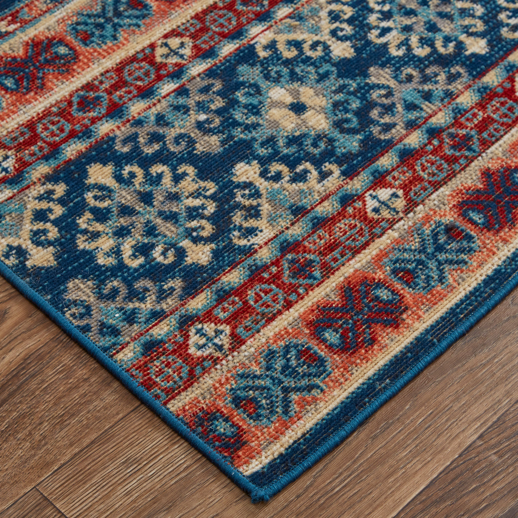 Nolan Transitional Diamond Blue Red Ivory Area Rug (6'5" x 9'6")