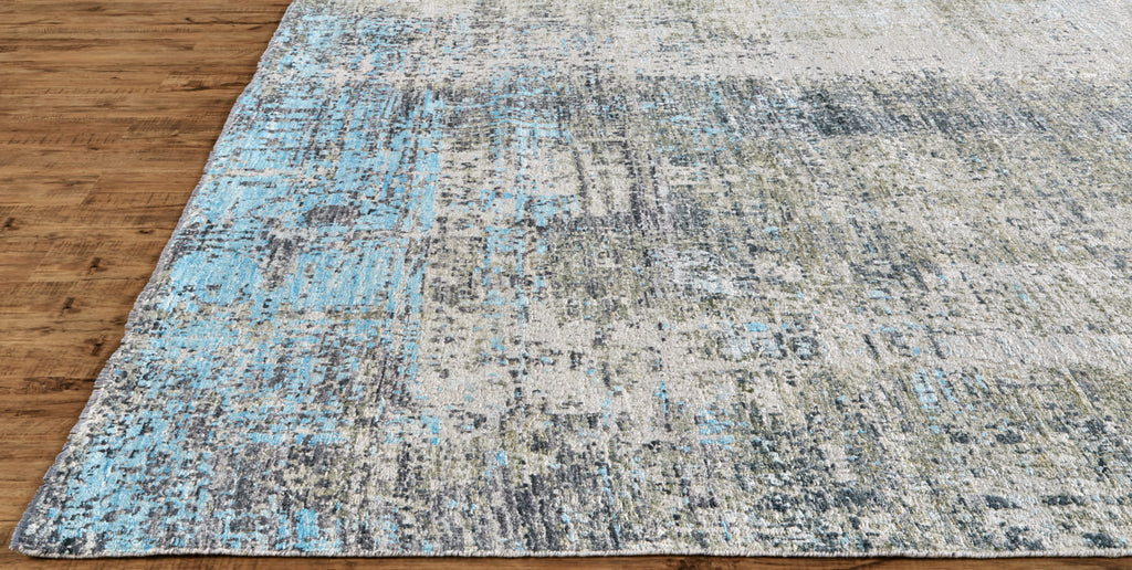 Wexford Modern Distressed Blue Gray Ivory Area Rug (8'6" x 11'6")