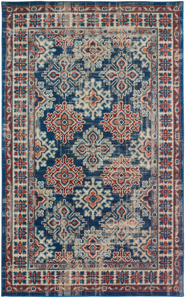 Nolan Transitional Oriental Blue Red Ivory Area Rug (1'8" x 2'10")