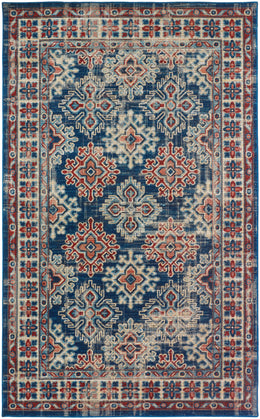 Nolan Transitional Oriental Blue Red Ivory Area Rug (5' x 8')