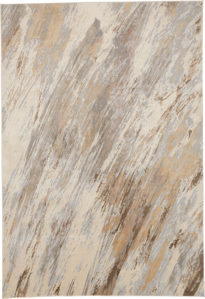 Parker Transitional Abstract Ivory Tan Brown Area Rug (3'9" x 5'7")