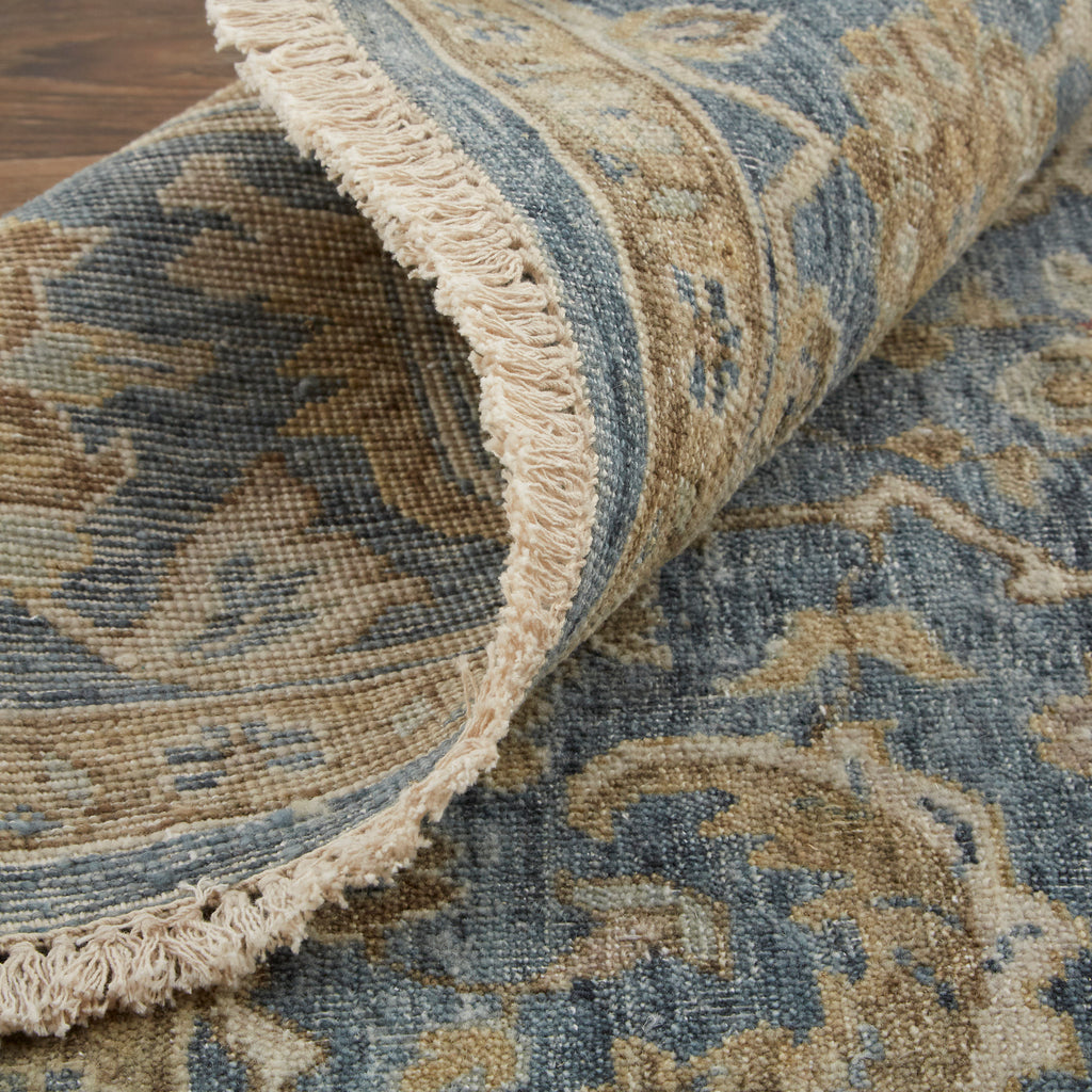 Marabel Traditional Damask Blue Taupe Ivory Area Rug (2'6" x 8')