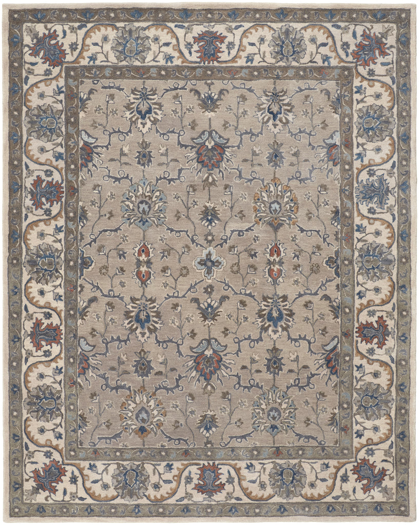 Rylan Transitional Oriental Taupe Ivory Blue Area Rug (5' x 8')