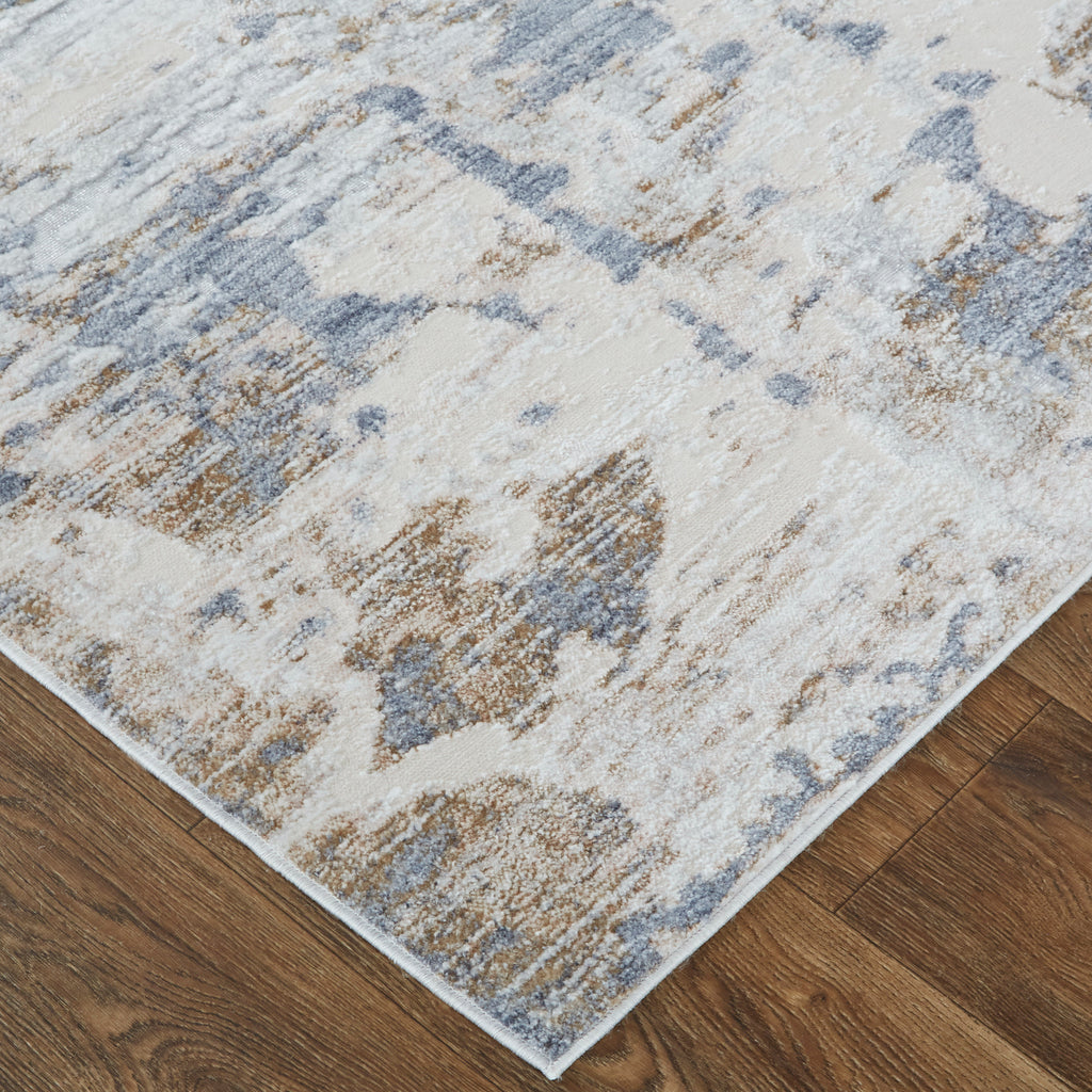 Laina Transitional Abstract Ivory Gray Blue Area Rug (4' x 6')