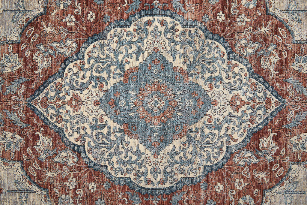 Marquette Transitional Medallion Gray Red Blue Area Rug (2'8" x 12')