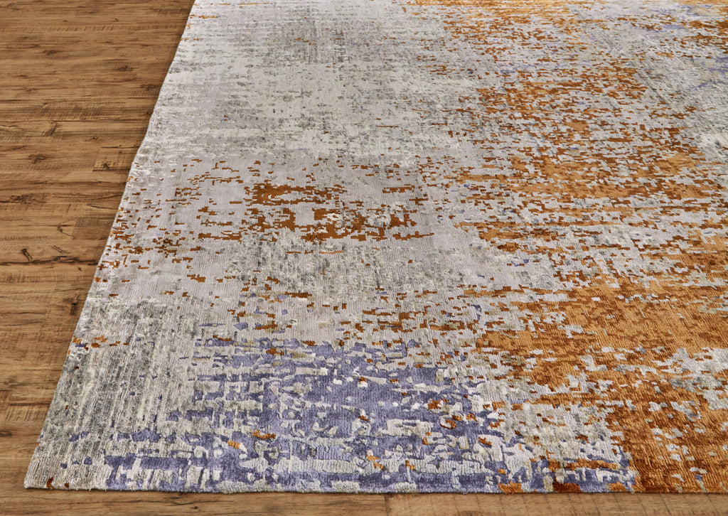 Hayden Modern Watercolor Silver Orange Blue Area Rug (7'9" x 9'9")