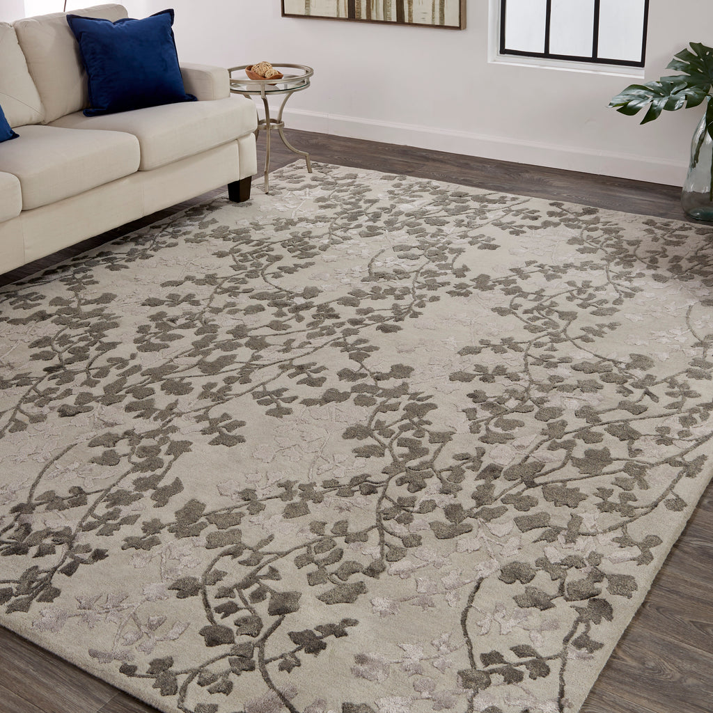 Bella Transitional Floral Botanical Gray Silver Taupe Area Rug (5' x 8')