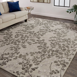 Bella Transitional Floral Botanical Gray Silver Taupe Area Rug (2'6" x 8')